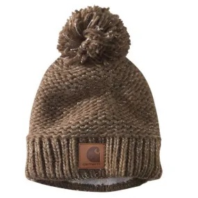 105469 - Rib Knit Sherpa-Lined Pom-Pom Beanie - Coffee