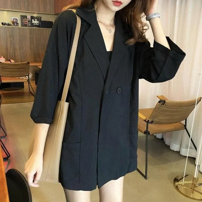 3-Piece-Set: Half-Sleeved Blazer   Camisole   Shorts With Elastic Waist