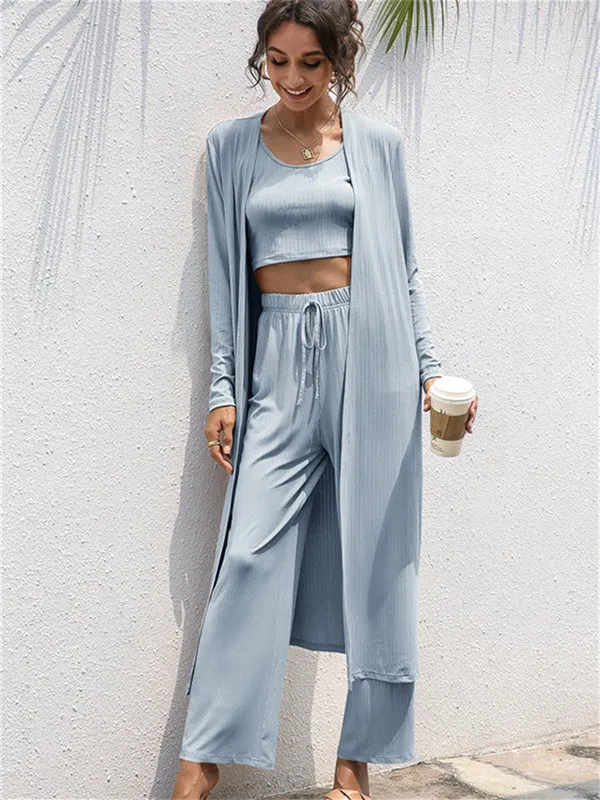 3Pcs Tank Top & Pants Coat Set