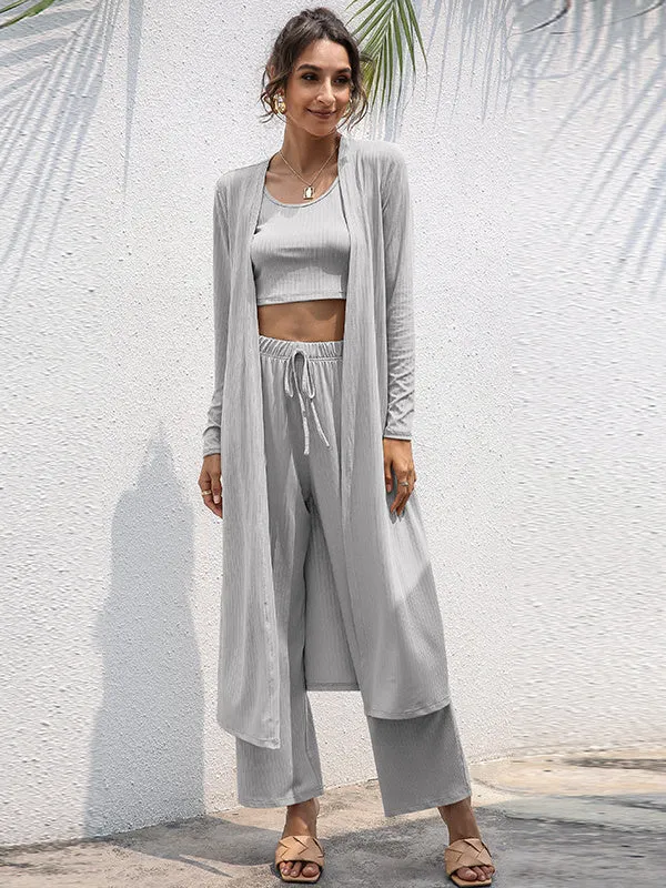 3Pcs Tank Top & Pants Coat Set