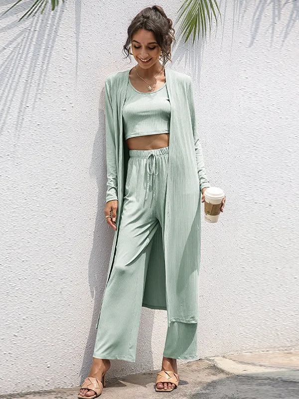 3Pcs Tank Top & Pants Coat Set