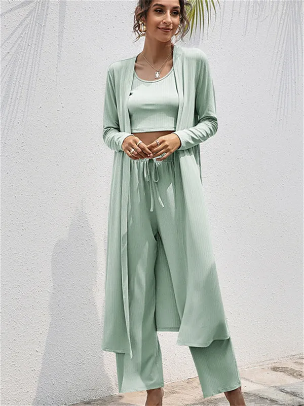 3Pcs Tank Top & Pants Coat Set