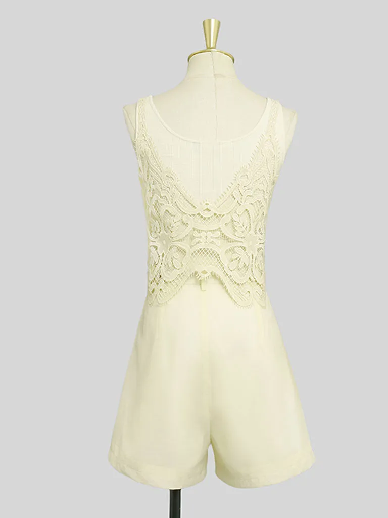 4PS Yellow 1950S Vintage Camisole Lace Vest And Shorts Coat Set