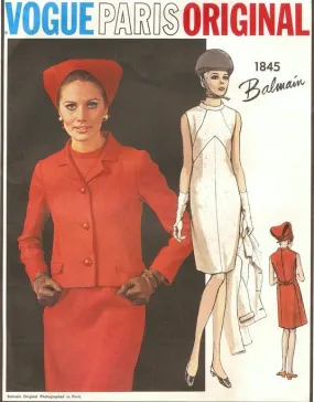 60s Mod BALMAIN Dress and Jacket Pattern VOGUE PARIS Original 1845 Geometric Sheath Dress Fitted Jacket Bust 32 Vintage Sewing Pattern UNCUT