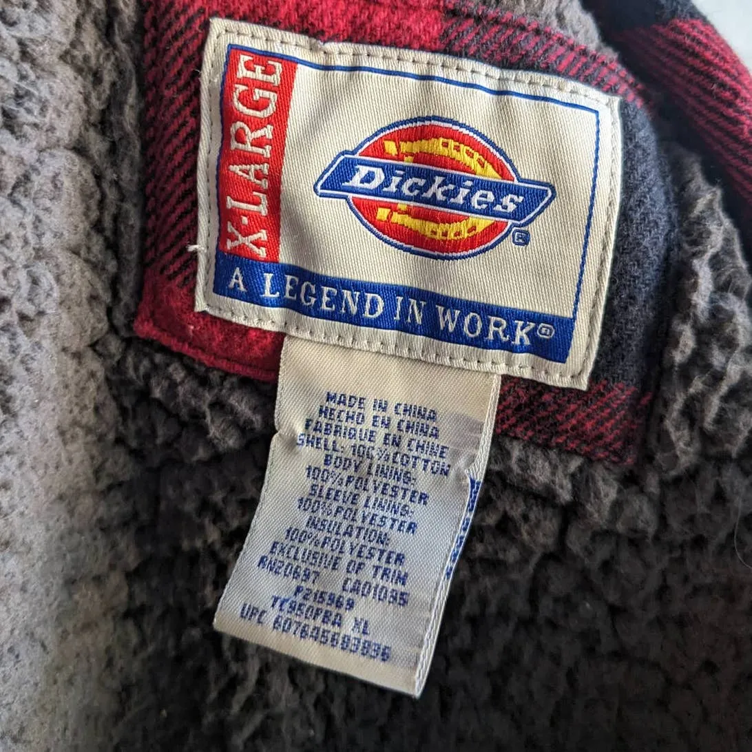 90s Vintage Dickies Red Buffalo Plaid Flannel Jacket Utility Sherpa Blanket Coat