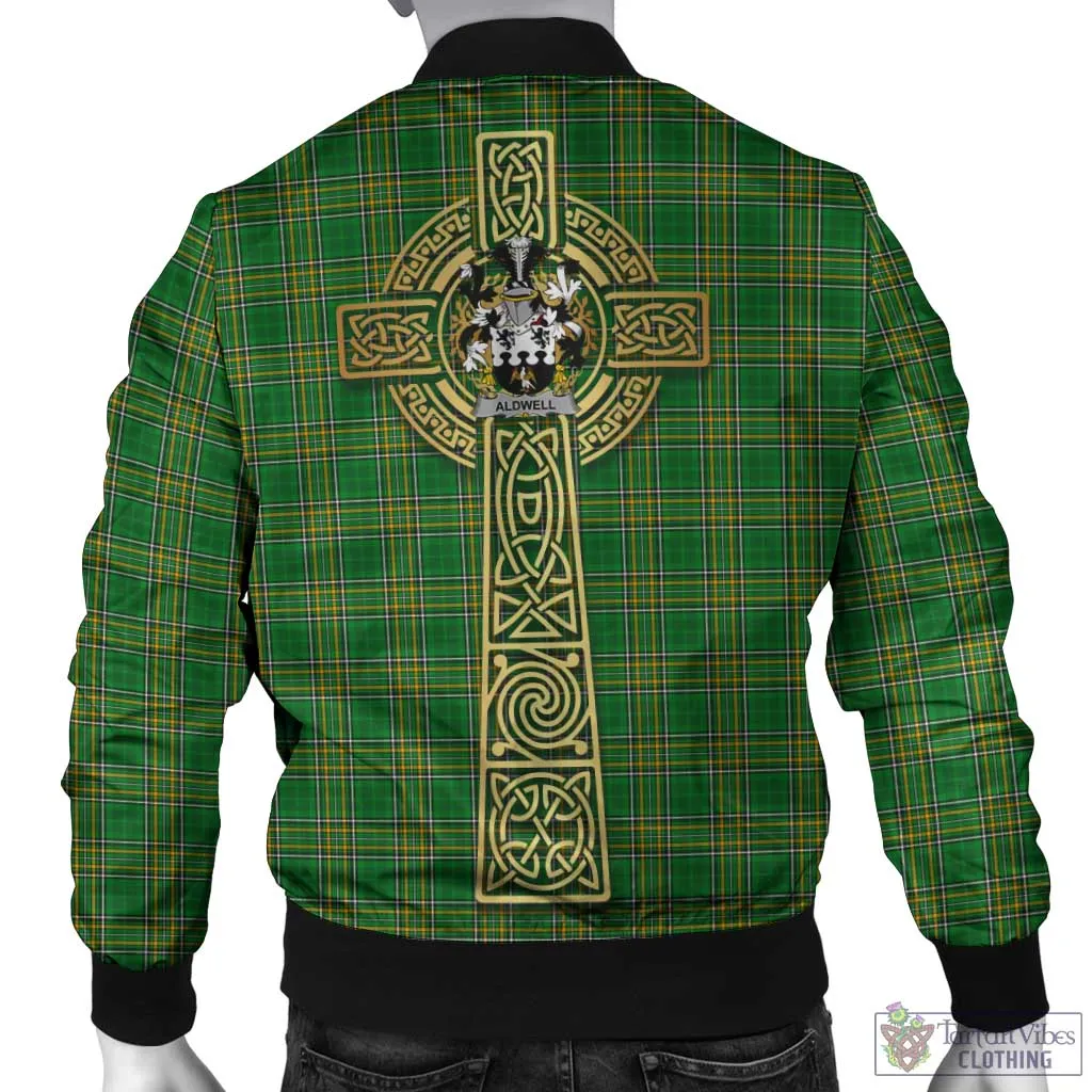 Aldwell Irish Clan Tartan Bomber Jacket with Coat of Arms Celtic Tree of Life Style