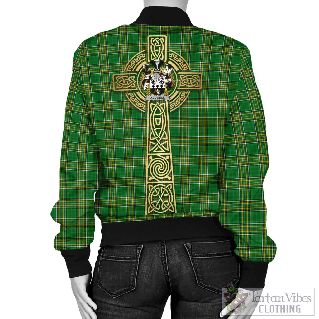 Aldwell Irish Clan Tartan Bomber Jacket with Coat of Arms Celtic Tree of Life Style