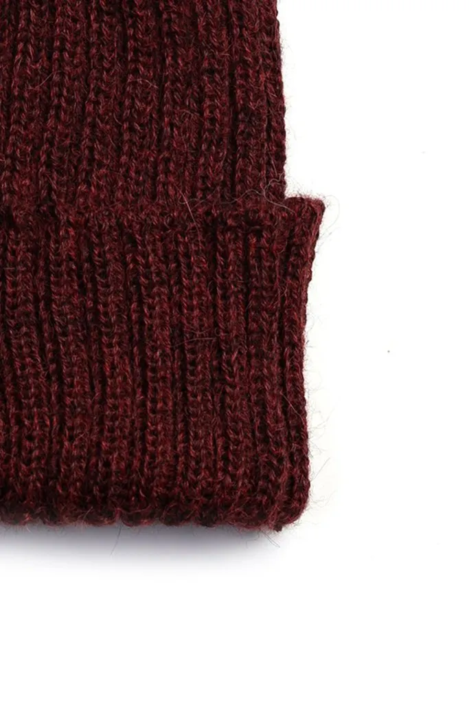 Alpaca Wool Ribbed Beanie Burgundy