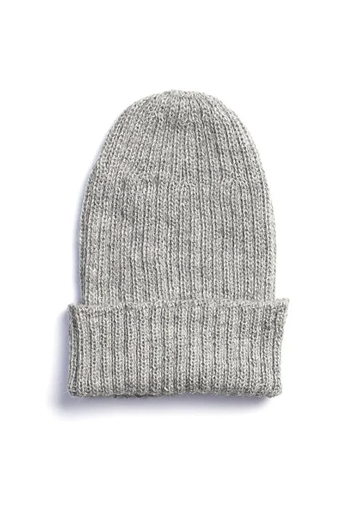 Alpaca Wool Ribbed Beanie Grey