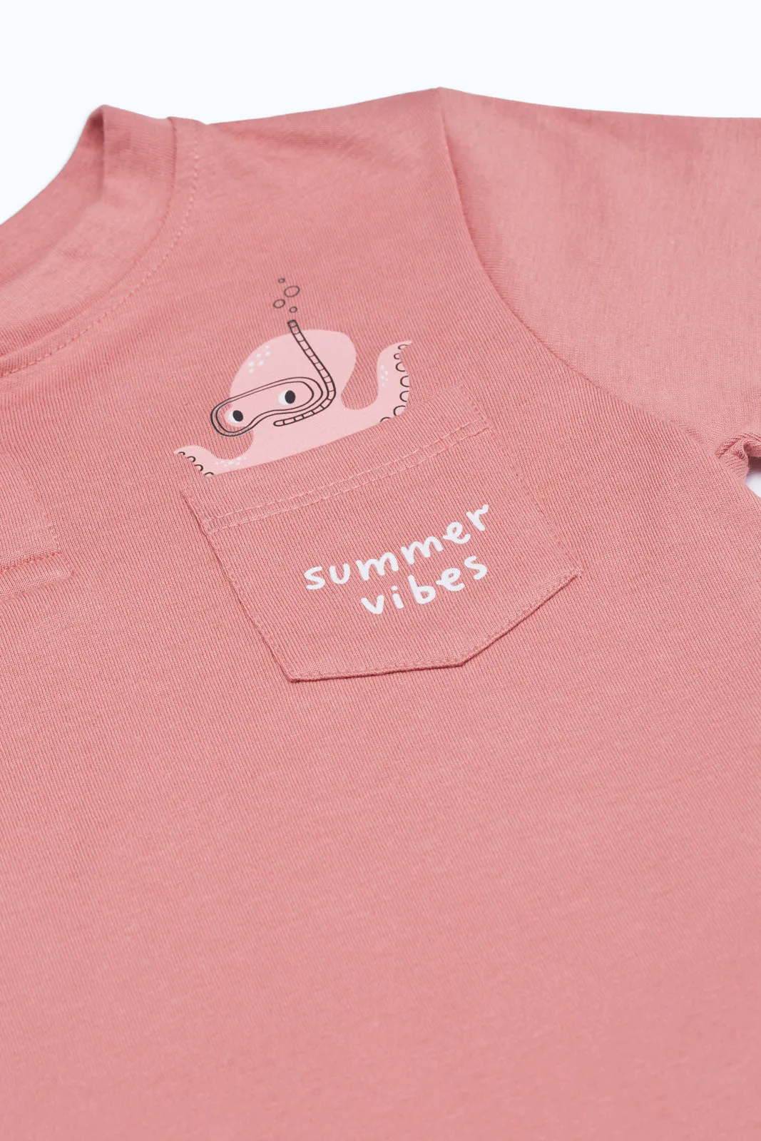 Baby Boys Coral Summer Vibes Pocket Henley T-Shirt