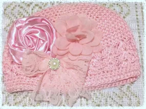 Baby toddler & girl pink vintage beanie