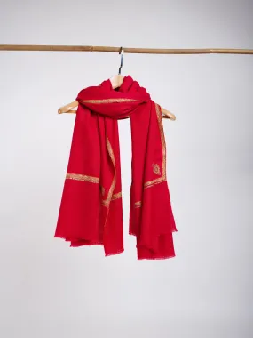 Baildar Corner Buteh Pure Pashmina Shawl Flame Scarlet