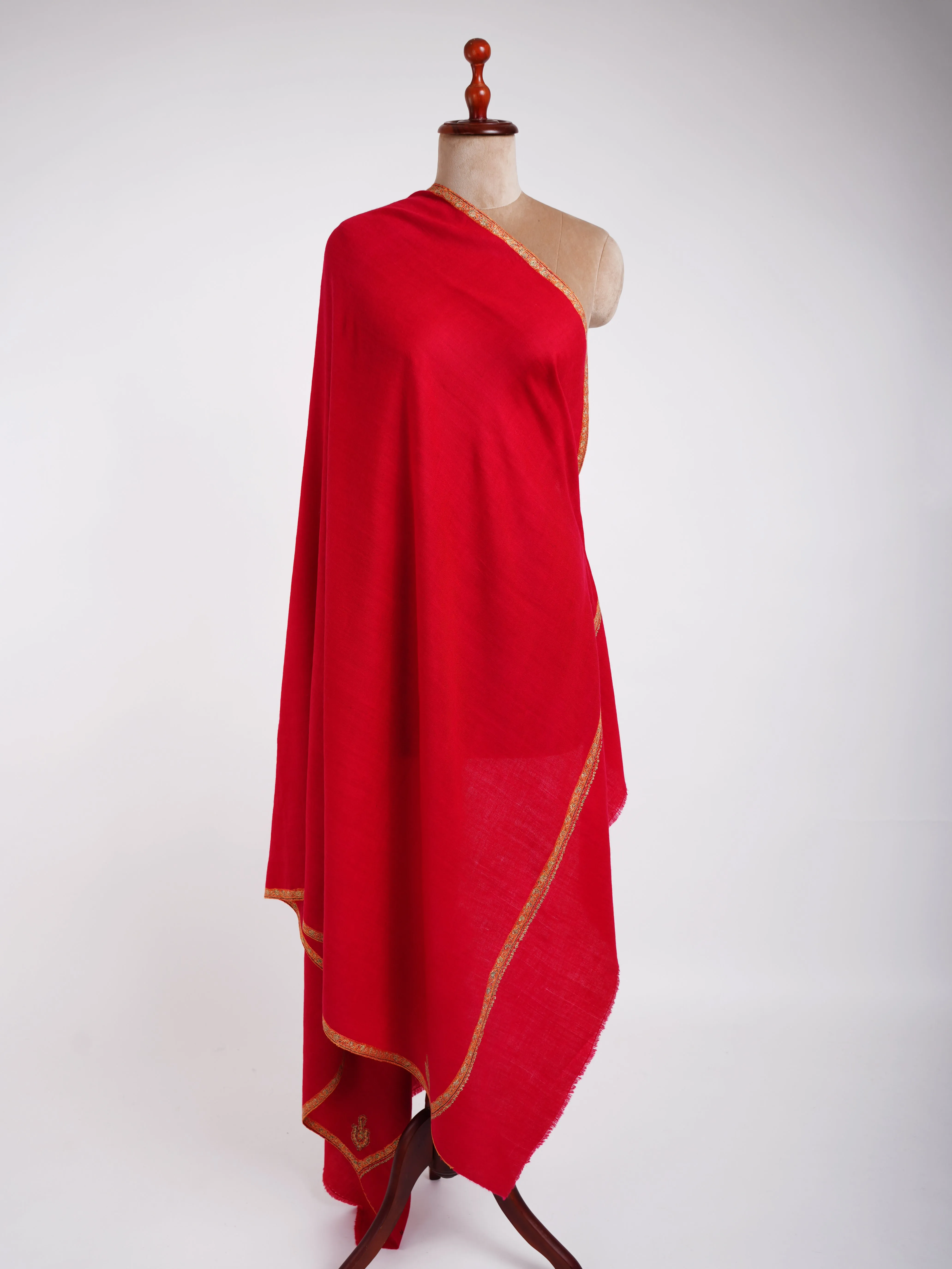 Baildar Corner Buteh Pure Pashmina Shawl Flame Scarlet