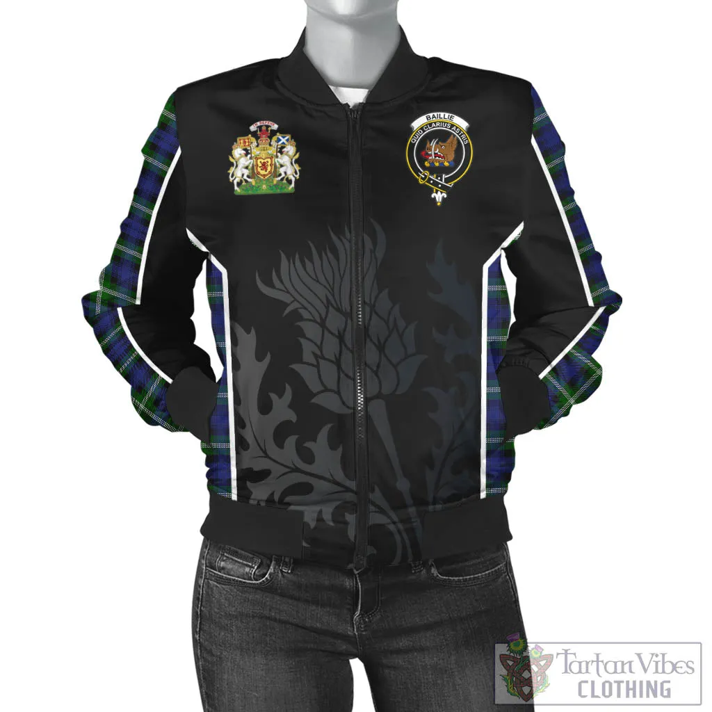 Baillie (Bailey) Tartan Bomber Jacket with Family Crest and Scottish Thistle Vibes Sport Style