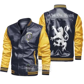 Balfour Family Crest Leather Bomber Jacket Lion Rampant Alba Gu Brath Style