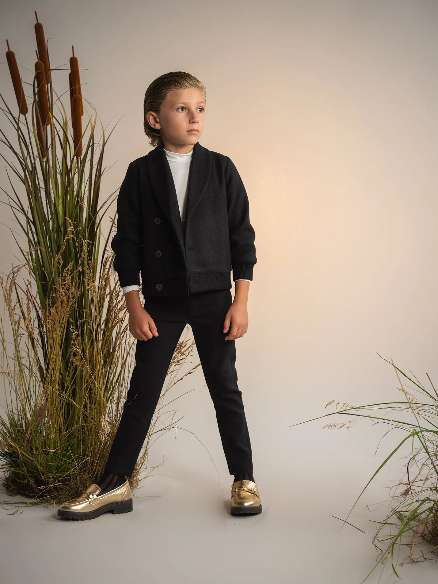 BAMBOO BLACK WOOL AND SHERPA DOUBLE BREASTED JACKET [Final Sale]