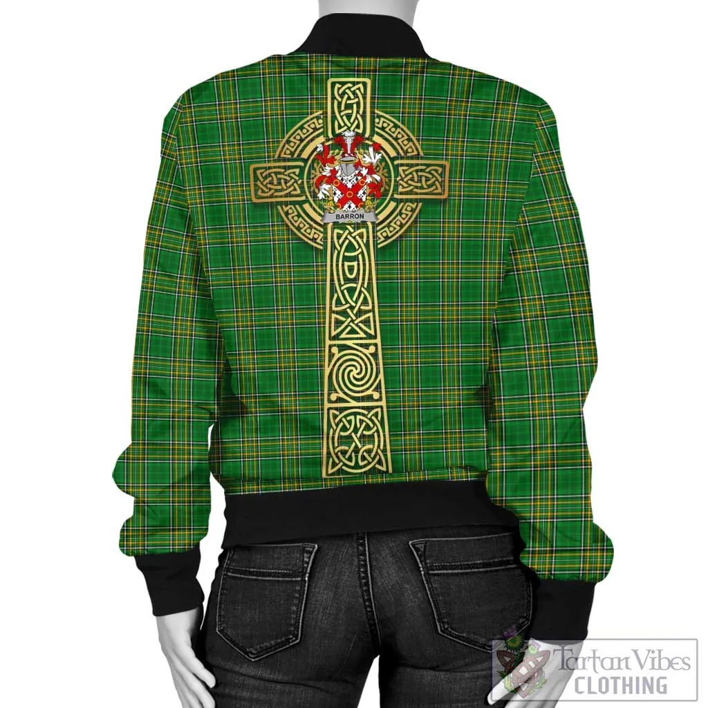 Barron Irish Clan Tartan Bomber Jacket with Coat of Arms Celtic Tree of Life Style