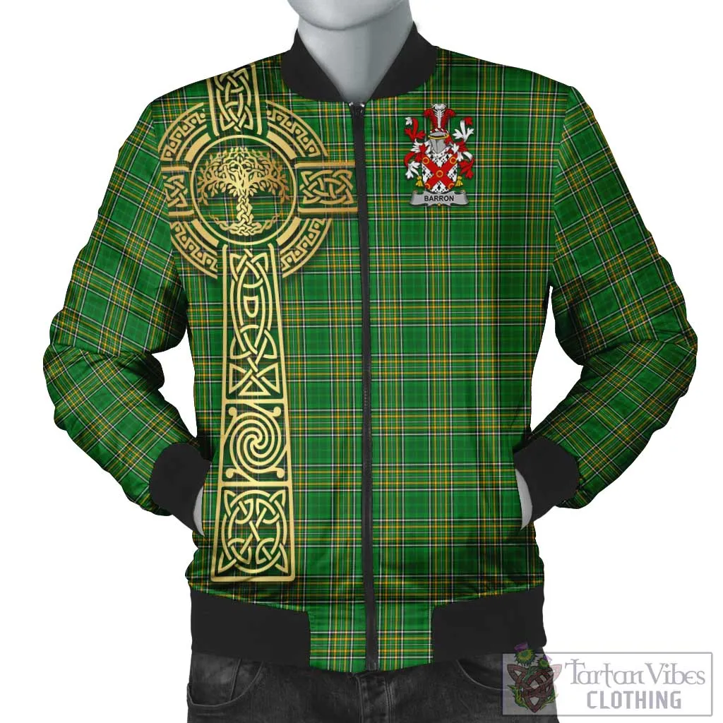 Barron Irish Clan Tartan Bomber Jacket with Coat of Arms Celtic Tree of Life Style