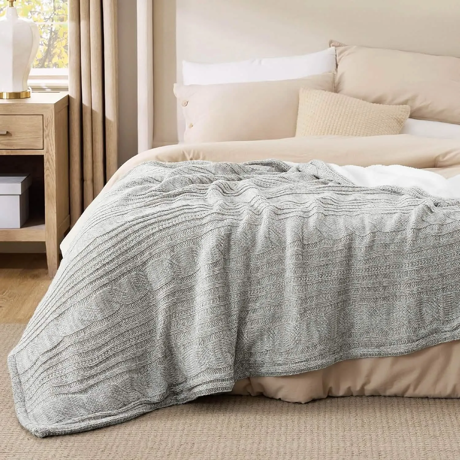 Bedsure Knit Sherpa Reversible Throw Blanket-Cable Knit