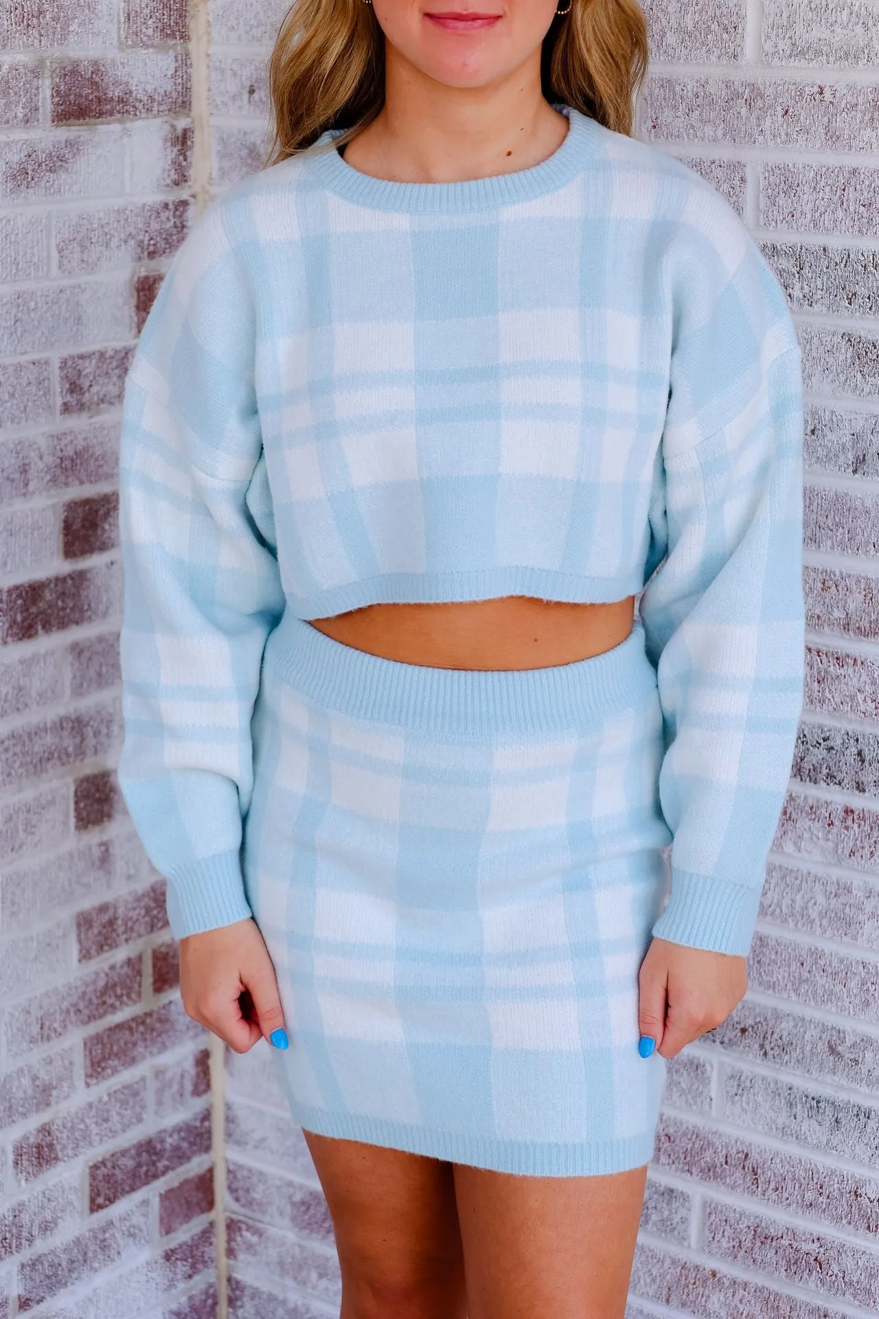 Been Through It All Plaid Sweater Crop Top and Skirt Set