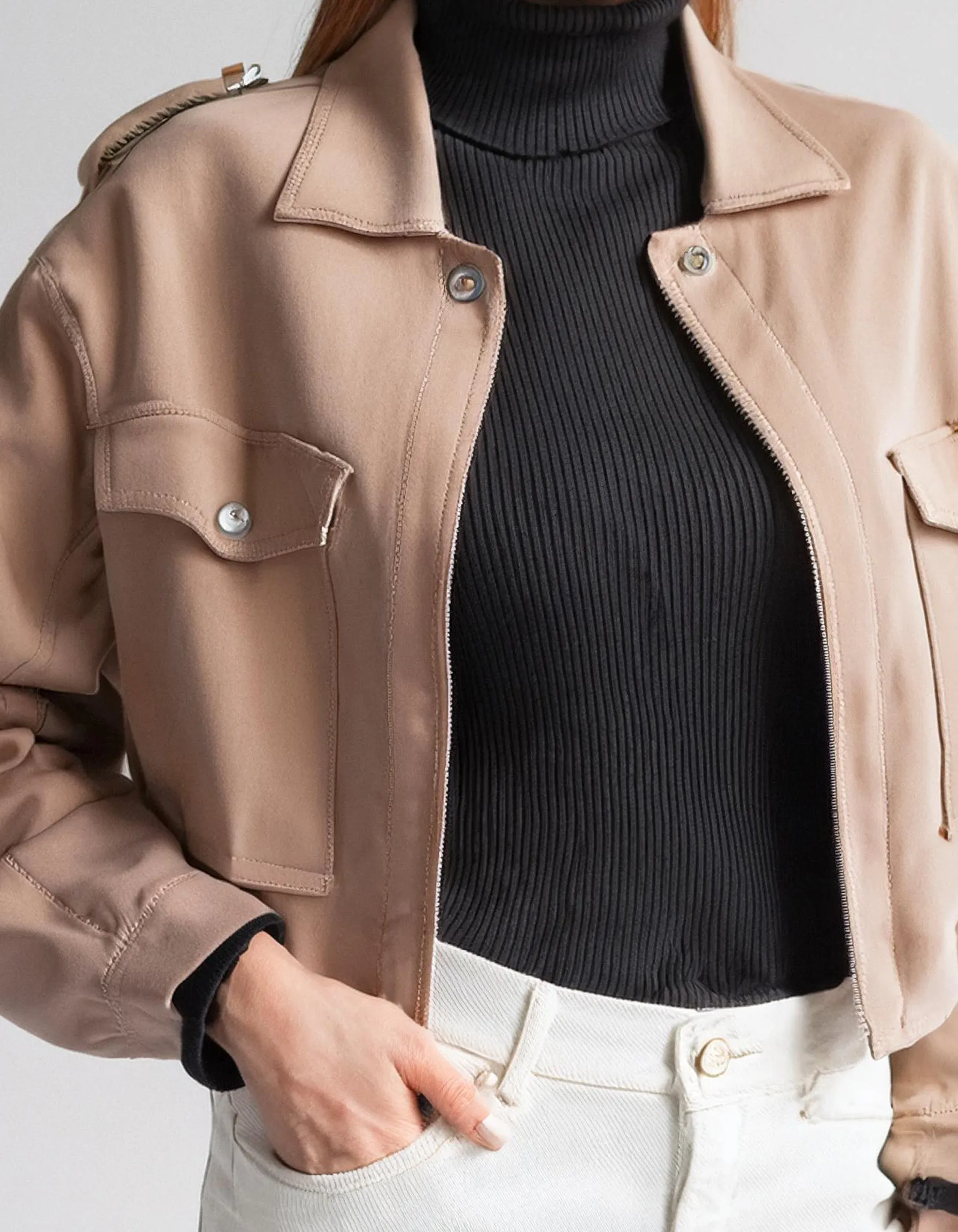 Beige Classic Bomber Jacket