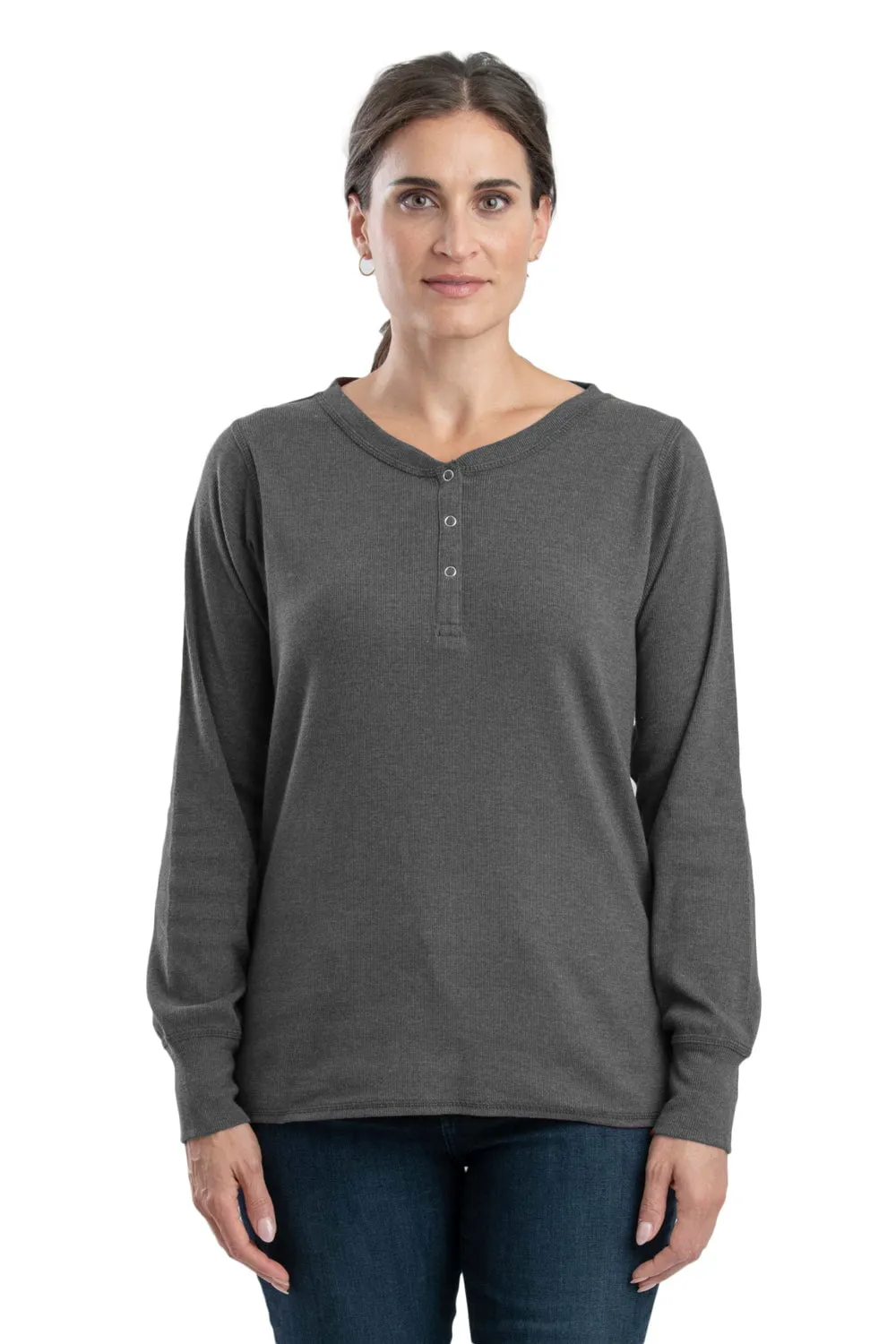 Berne Graphite Cotton Blend Womens Heavyweight Rib Knit Henley L/S