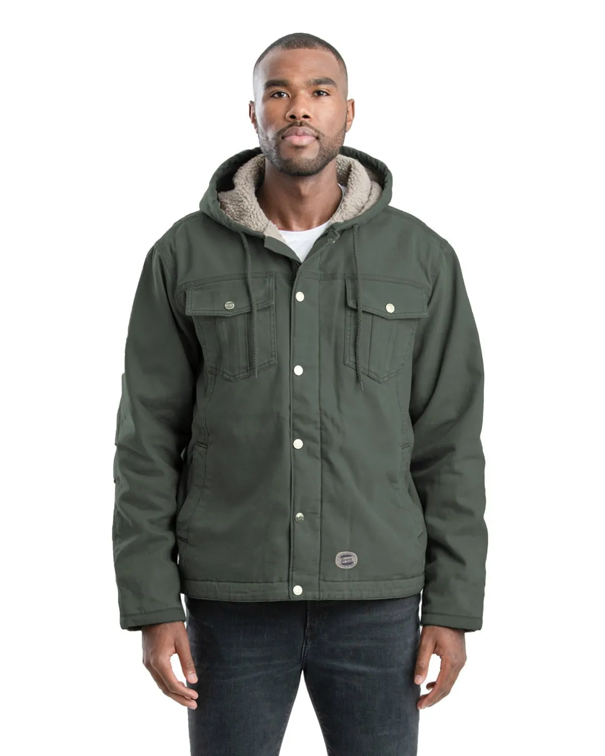 Berne Mens Vintage Washed Sherpa-Lined Hooded Moss 100% Cotton Jacket