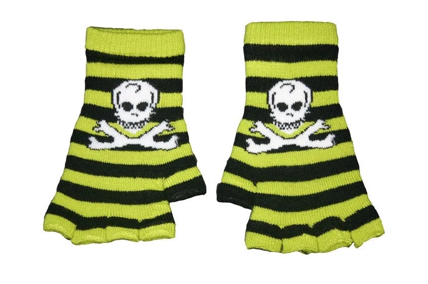 Black and Green Skull Fingerless Gloves