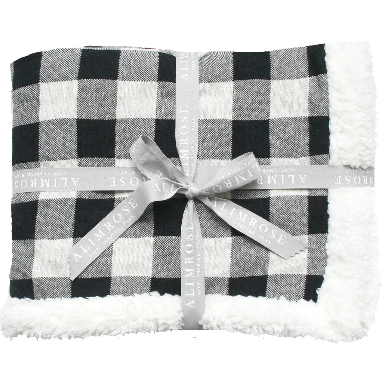 Black and White Gingham Check Sherpa Baby Blanket