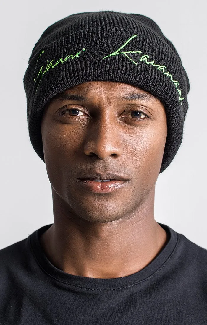 Black Beanie With Neon Green GK Signature Logo