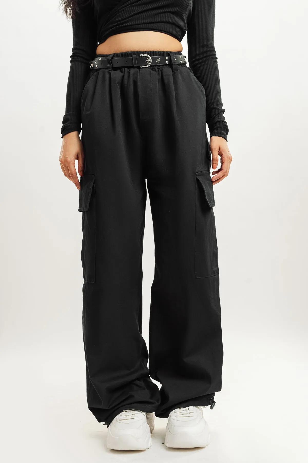 Black Belt Parachute Cargo Pant