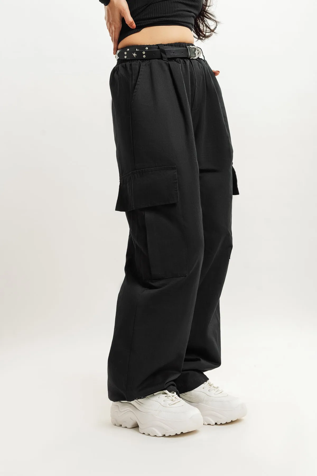 Black Belt Parachute Cargo Pant