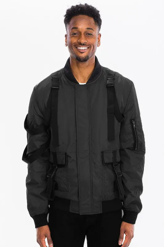 Black Mens Utility Strap Jacket