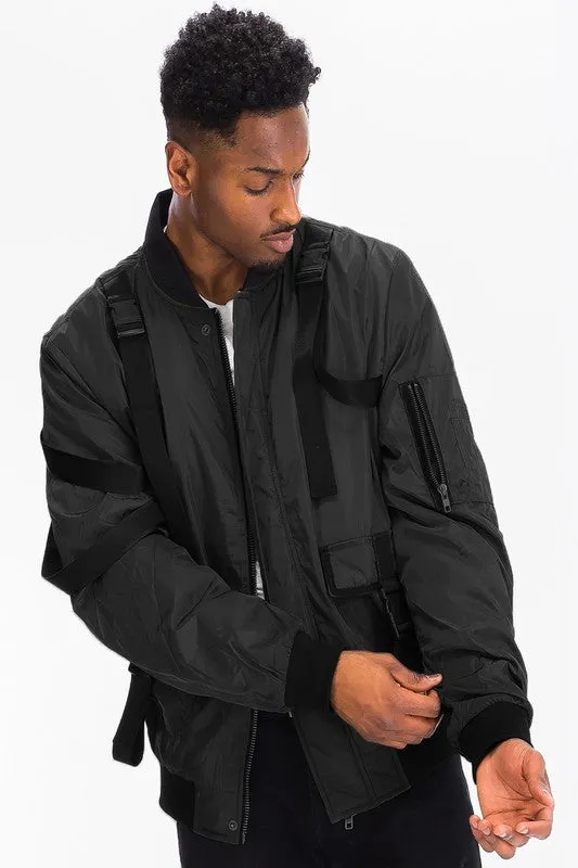 Black Mens Utility Strap Jacket