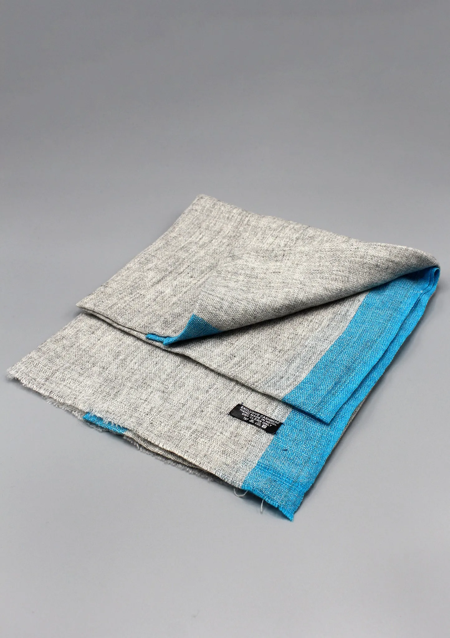 Blue Border Plain Light Gray Mix Wool Cashmere Shawl