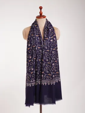 Blue Indian Cashmere Lightweight Scarf with Hand Embroidery