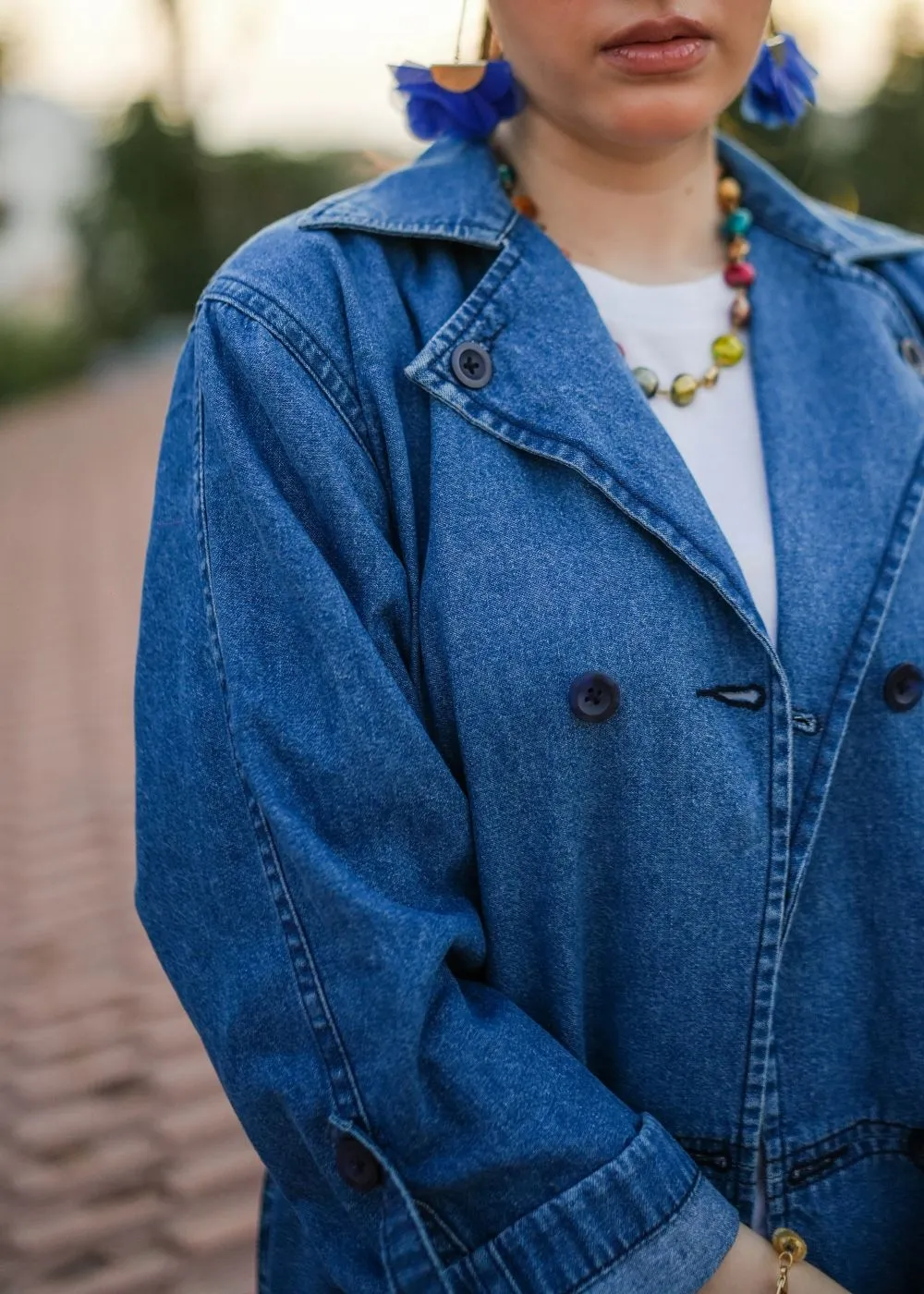 Blue Lapel Long Coat-Her