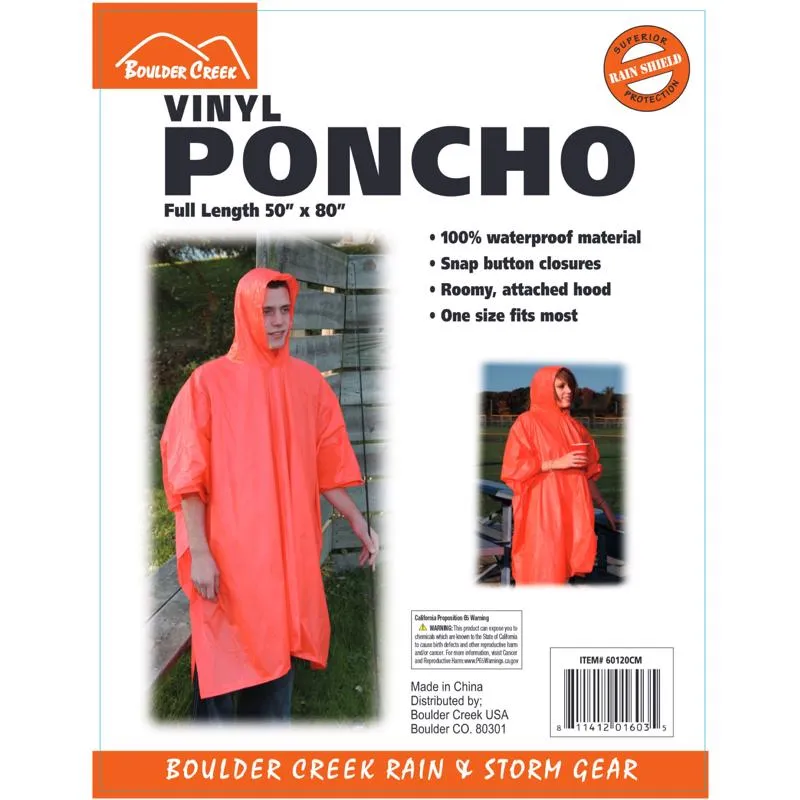 Boulder Creek Orange Vinyl Rain Poncho