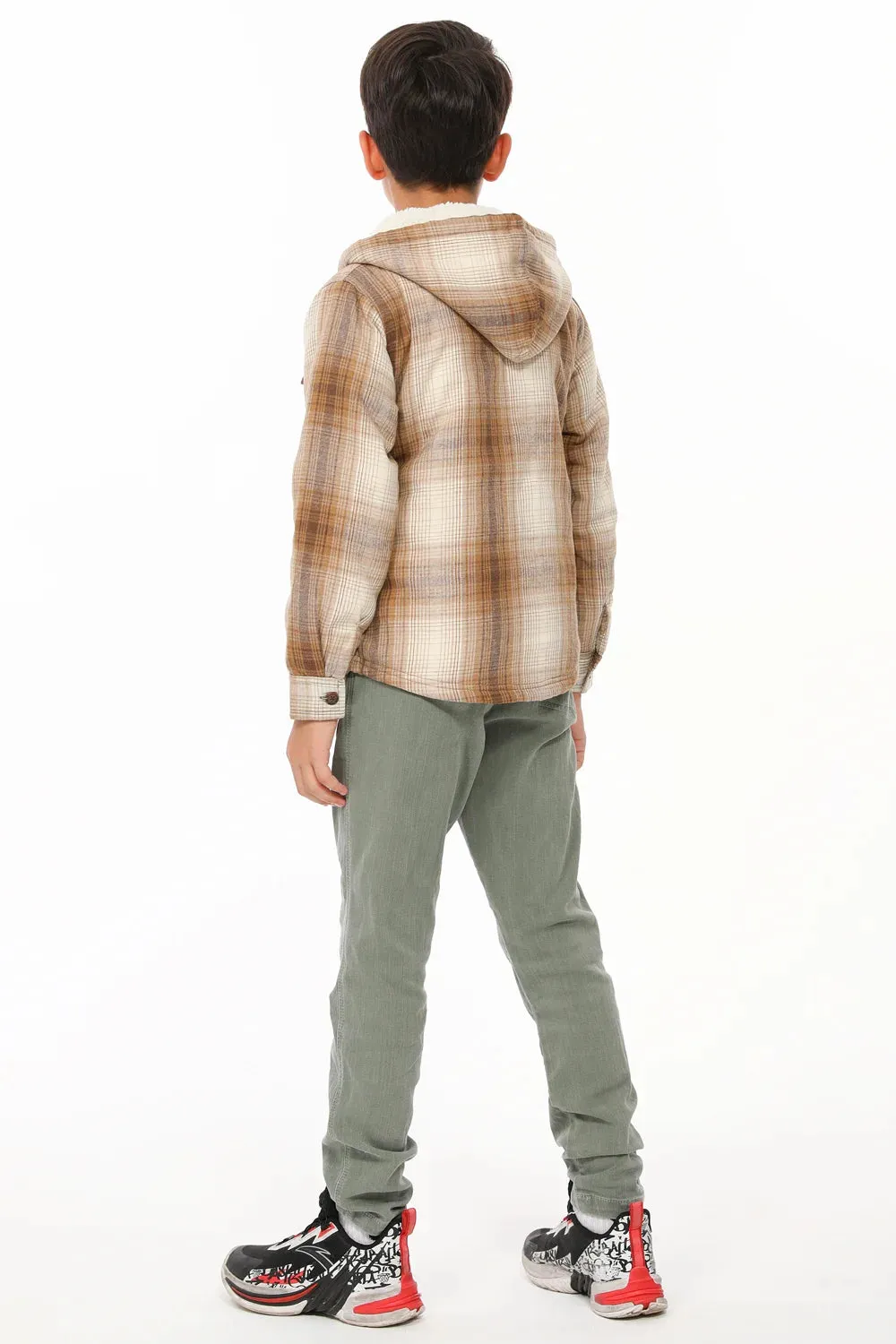 Boys Sherpa Lined Flannel Jacket,Full Zip Up Plaid