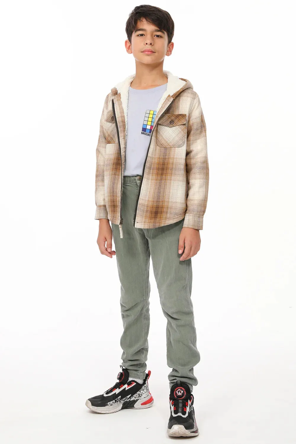 Boys Sherpa Lined Flannel Jacket,Full Zip Up Plaid