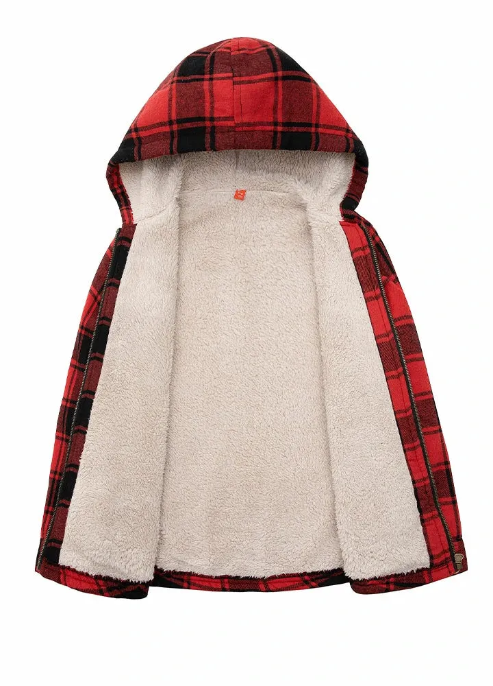 Boys Sherpa Lined Flannel Jacket,Full Zip Up Plaid