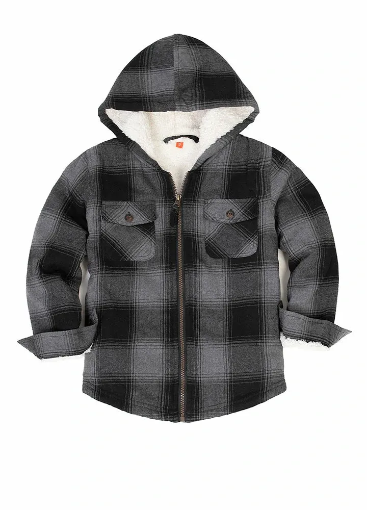 Boys Sherpa Lined Flannel Jacket,Full Zip Up Plaid