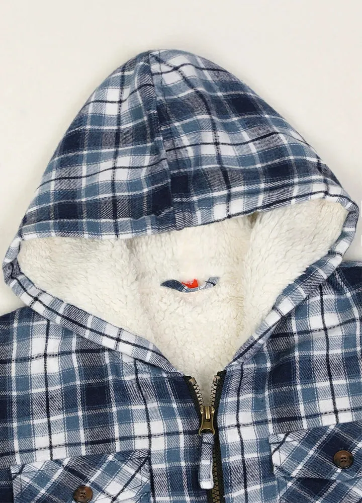 Boys Sherpa Lined Flannel Jacket,Full Zip Up Plaid