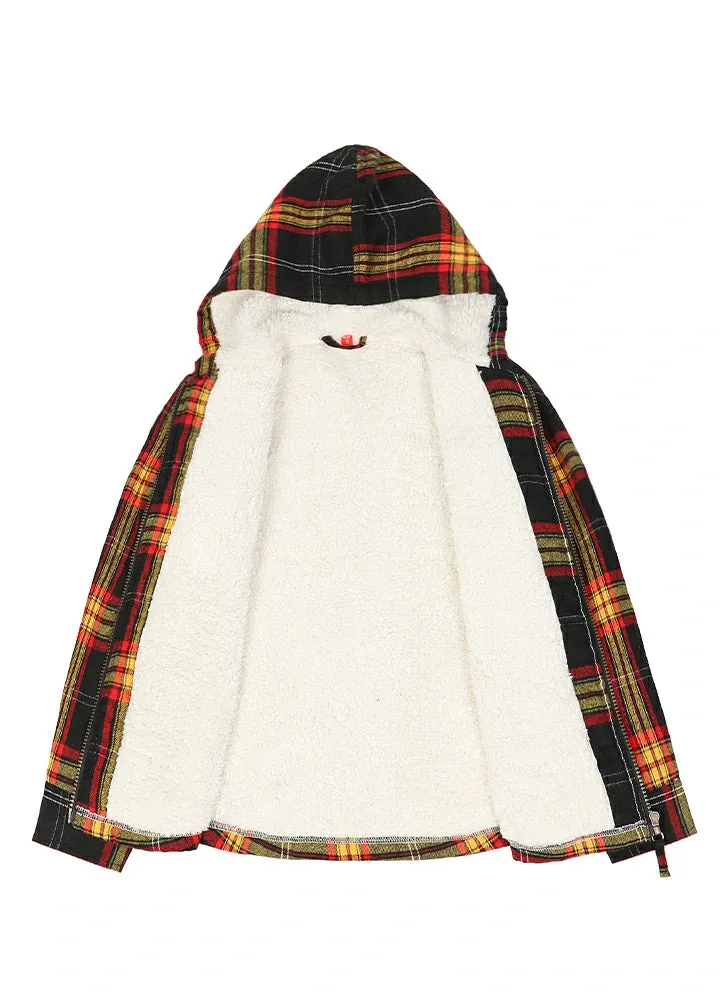 Boys Sherpa Lined Flannel Jacket,Full Zip Up Plaid