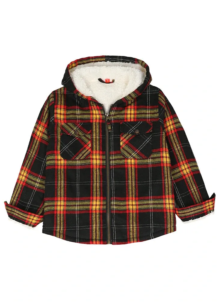 Boys Sherpa Lined Flannel Jacket,Full Zip Up Plaid