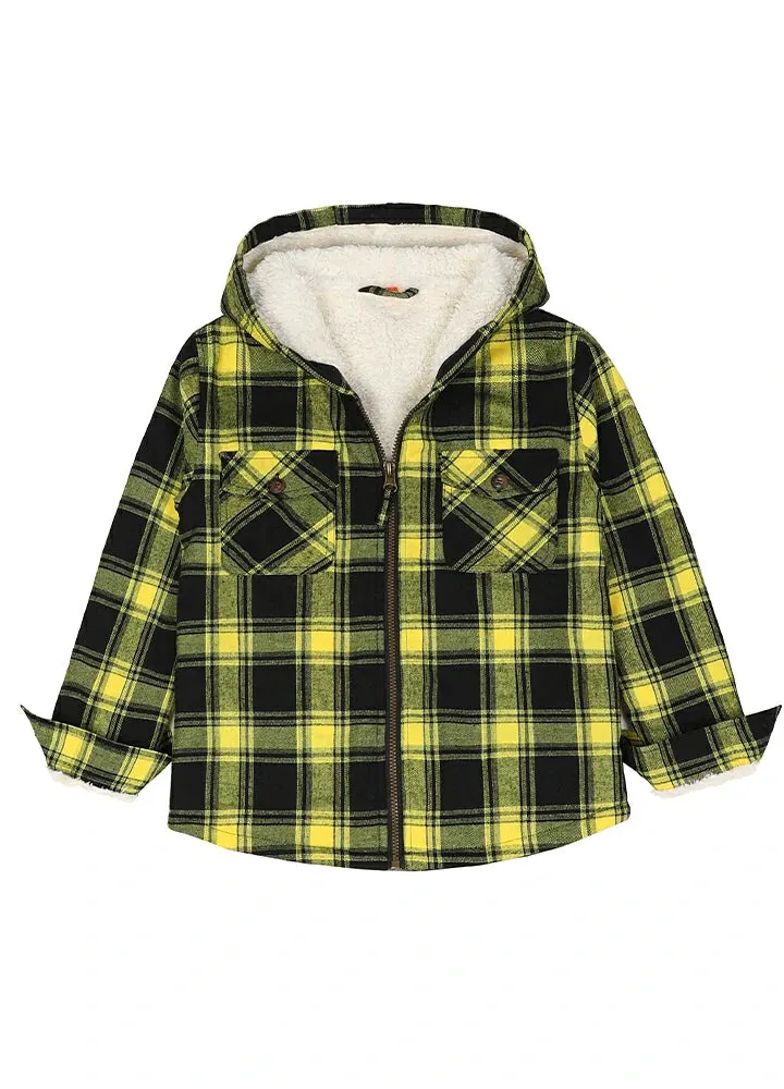 Boys Sherpa Lined Flannel Jacket,Full Zip Up Plaid