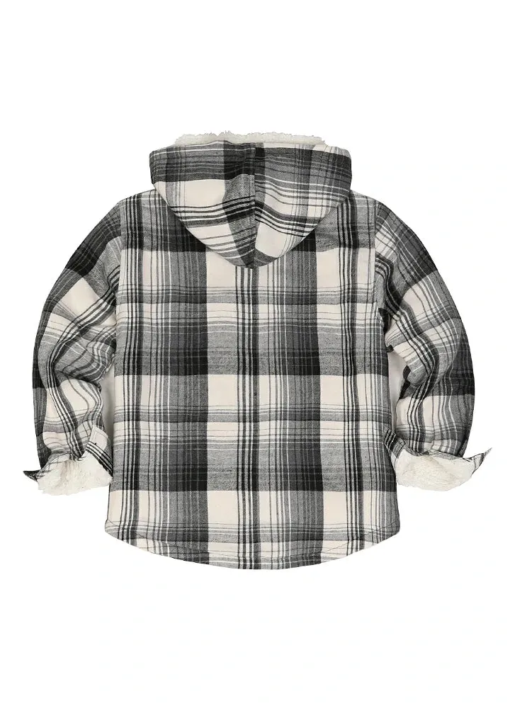 Boys Sherpa Lined Flannel Jacket,Full Zip Up Plaid