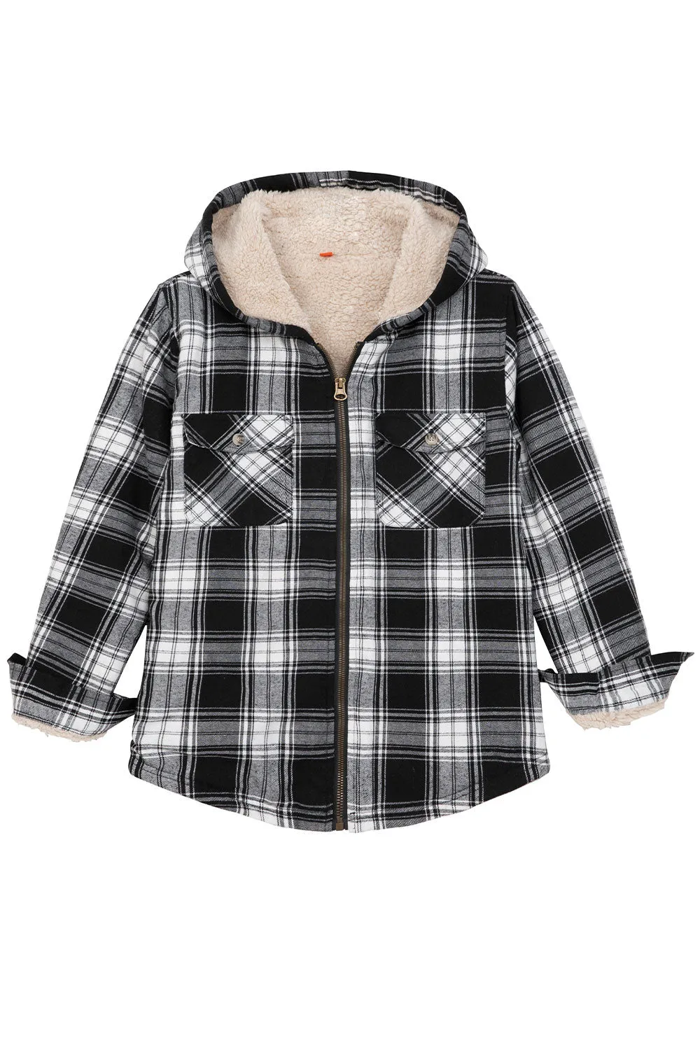 Boys Sherpa Lined Flannel Jacket,Full Zip Up Plaid