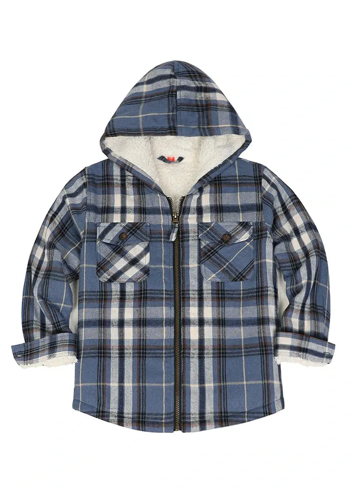 Boys Sherpa Lined Flannel Jacket,Full Zip Up Plaid