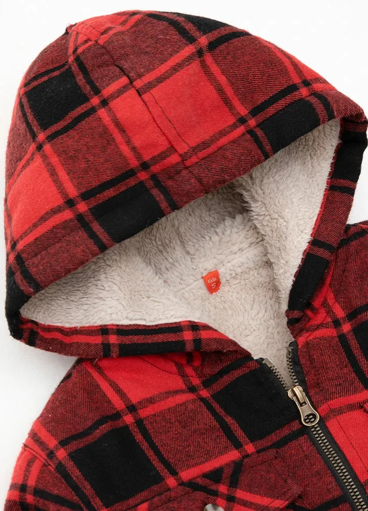 Boys Sherpa Lined Flannel Jacket,Full Zip Up Plaid